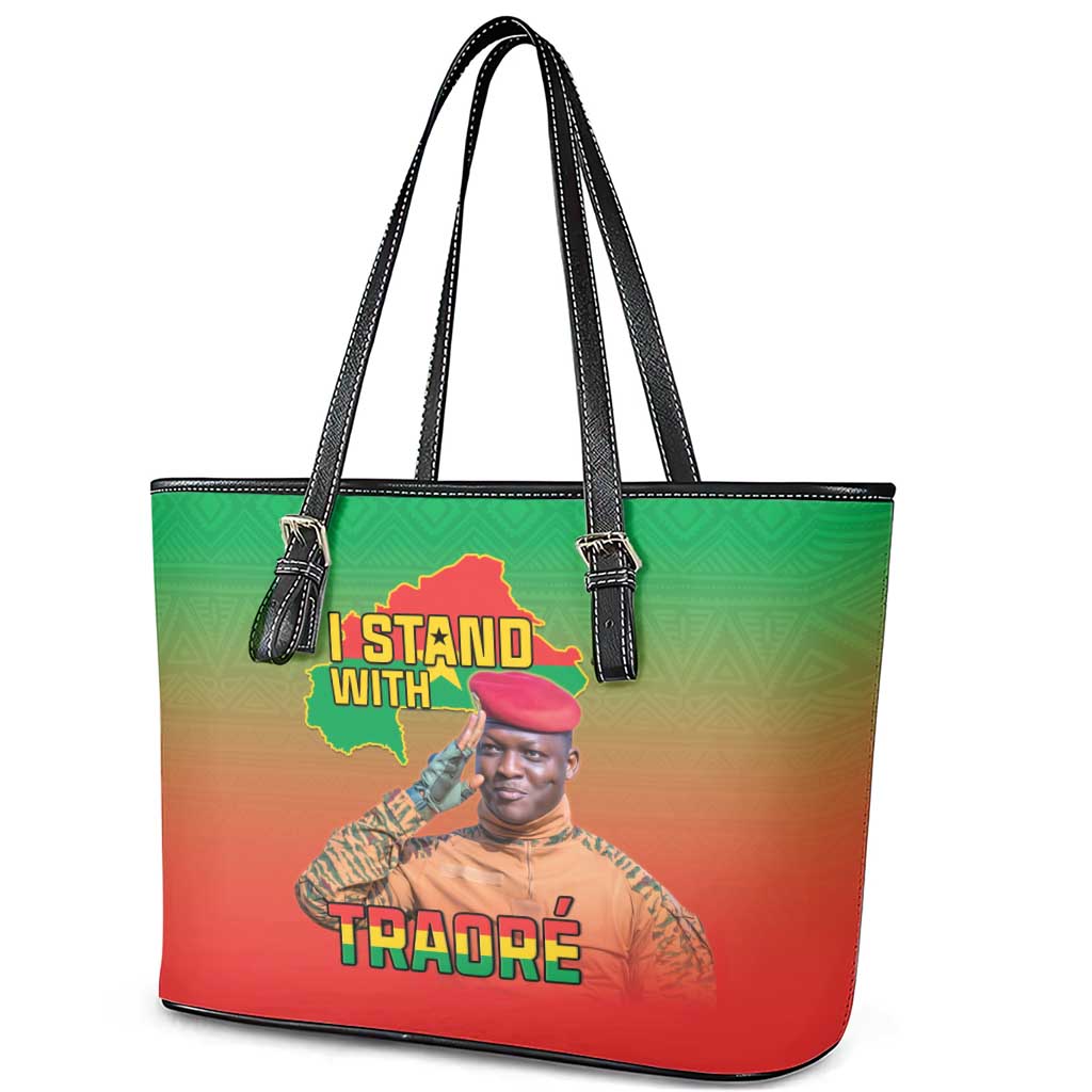 Burkina Faso I Stand With Traore Leather Tote Bag African Pattern