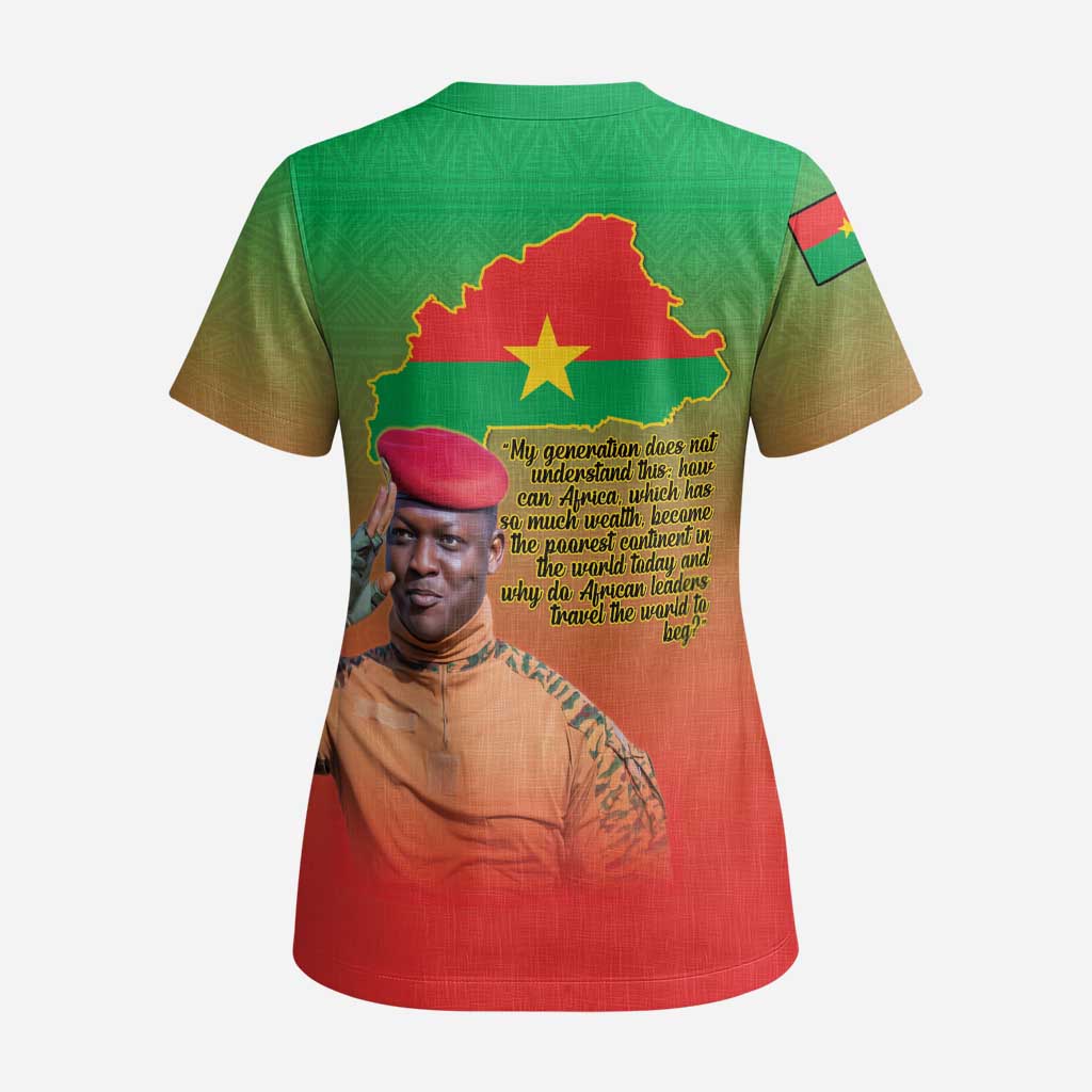 I Stand With Traore Scrub Top Burkina Faso Flag Map - African Pattern - African Pride