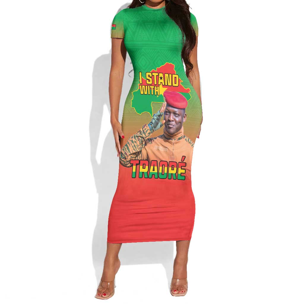 Burkina Faso I Stand With Traore Short Sleeve Bodycon Dress African Pattern