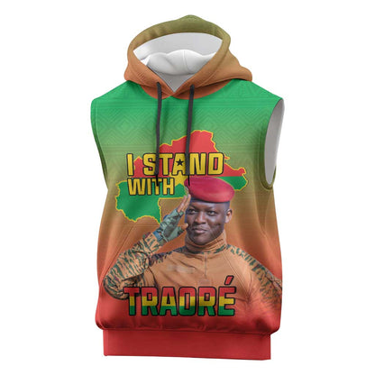 Burkina Faso I Stand With Traore Sleeveless Hoodie African Pattern - African Pride