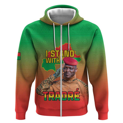 Burkina Faso I Stand With Traore Zip Hoodie African Pattern
