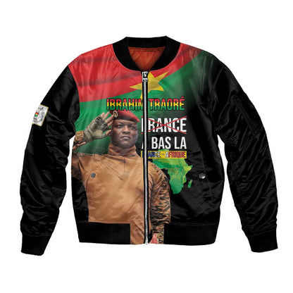 Traore Burkina Faso A Bas La Francafrique Sleeve Zip Bomber Jacket