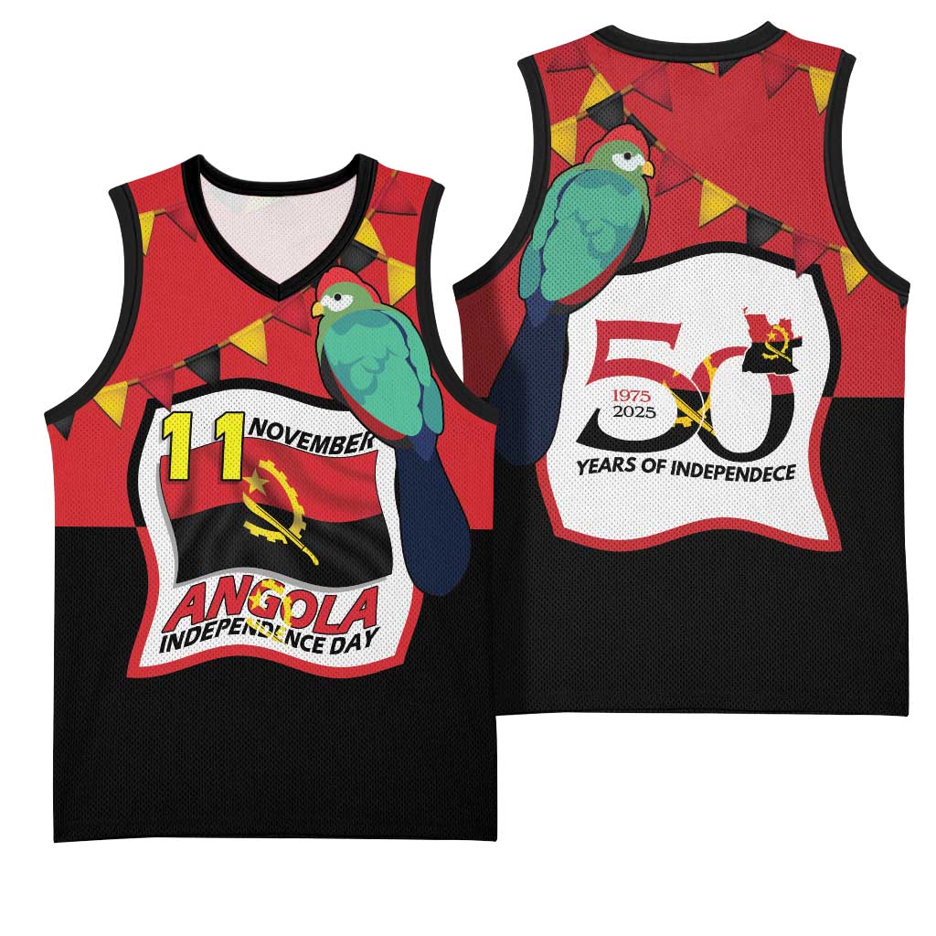 Happy Angola Independence Day Basketball Jersey With Red-crested Turaco LT15