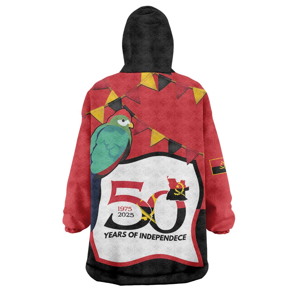 Happy Angola Independence Day Kid Wearable Blanket Hoodie With Red-crested Turaco - African Pride