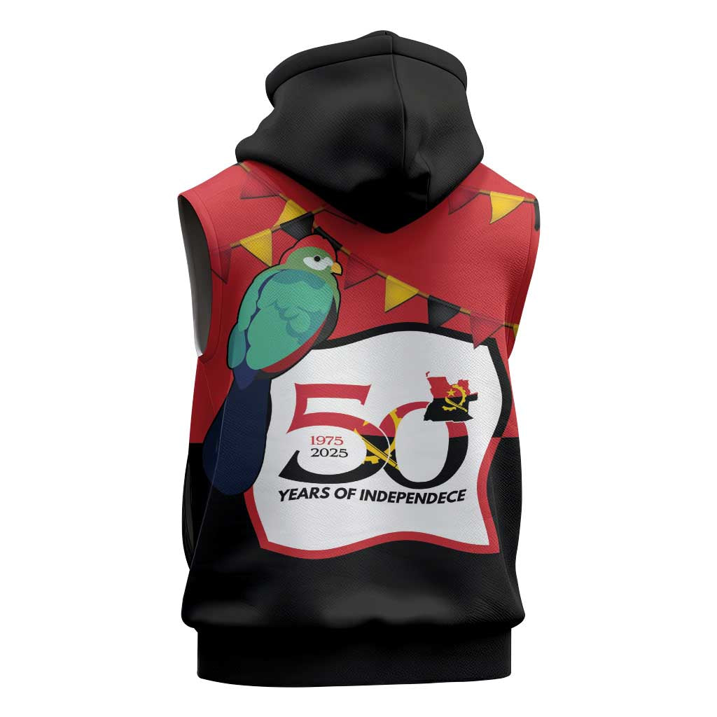Happy Angola Independence Day Sleeveless Zip Hoodie With Red-crested Turaco - African Pride
