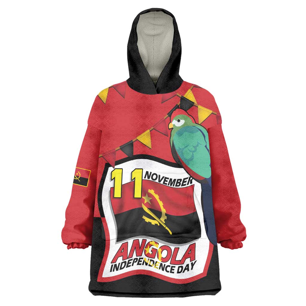 Happy Angola Independence Day Wearable Blanket Hoodie With Red-crested Turaco - African Pride