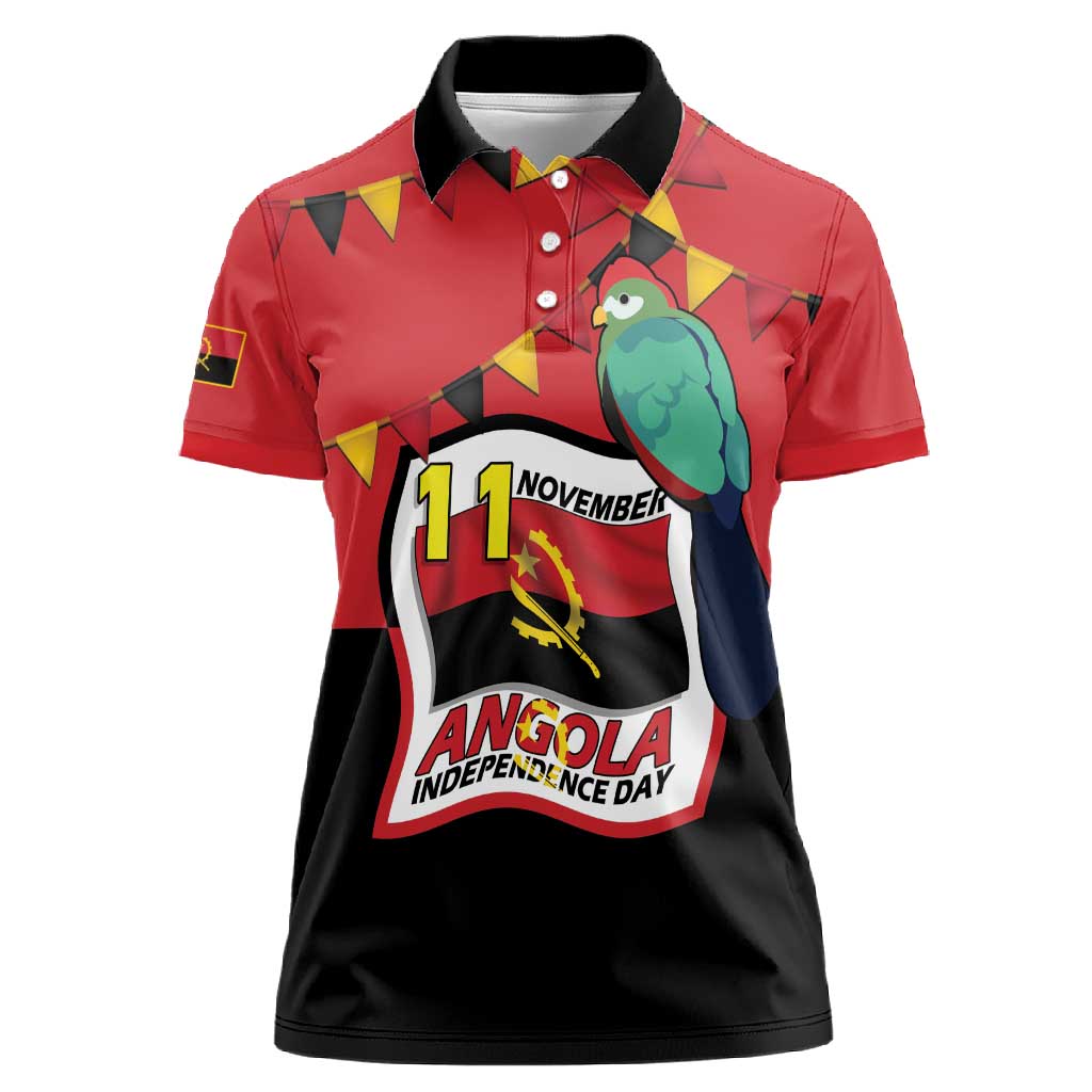 Happy Angola Independence Day Women Polo Shirt With Red-crested Turaco - African Pride