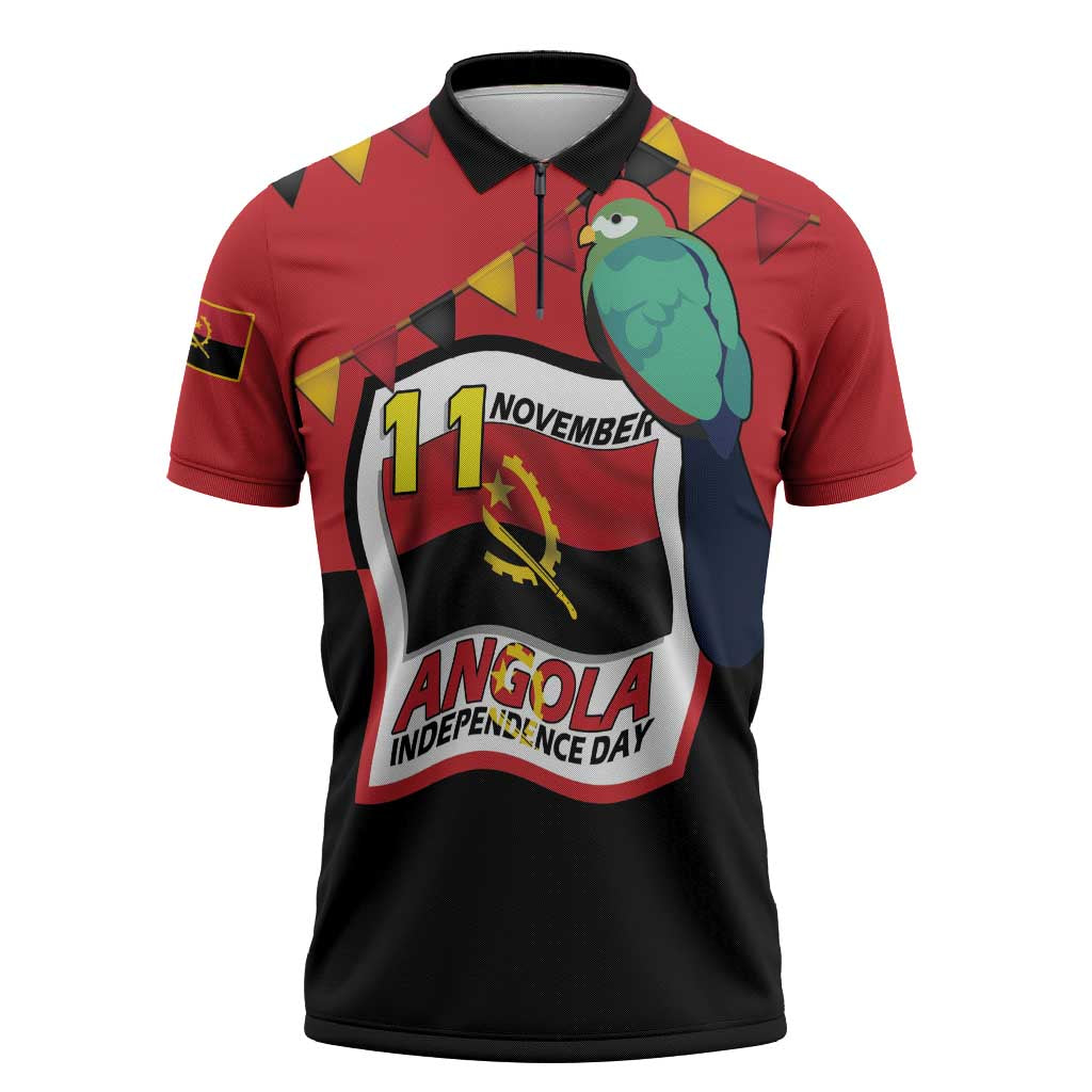 Happy Angola Zipper Polo Shirt 50 Years of Independence