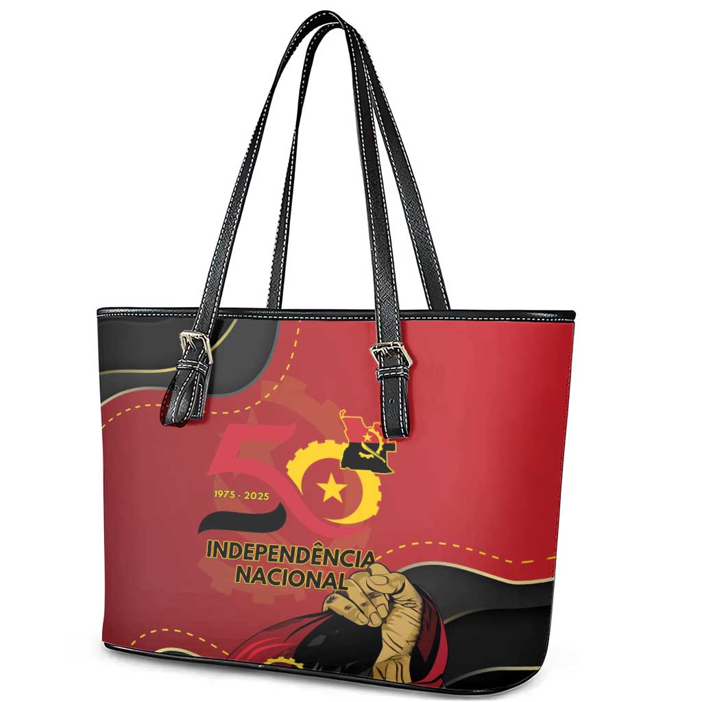 Dia da Independencia de Angola Leather Tote Bag Virtus Unita Fortior - African Pride