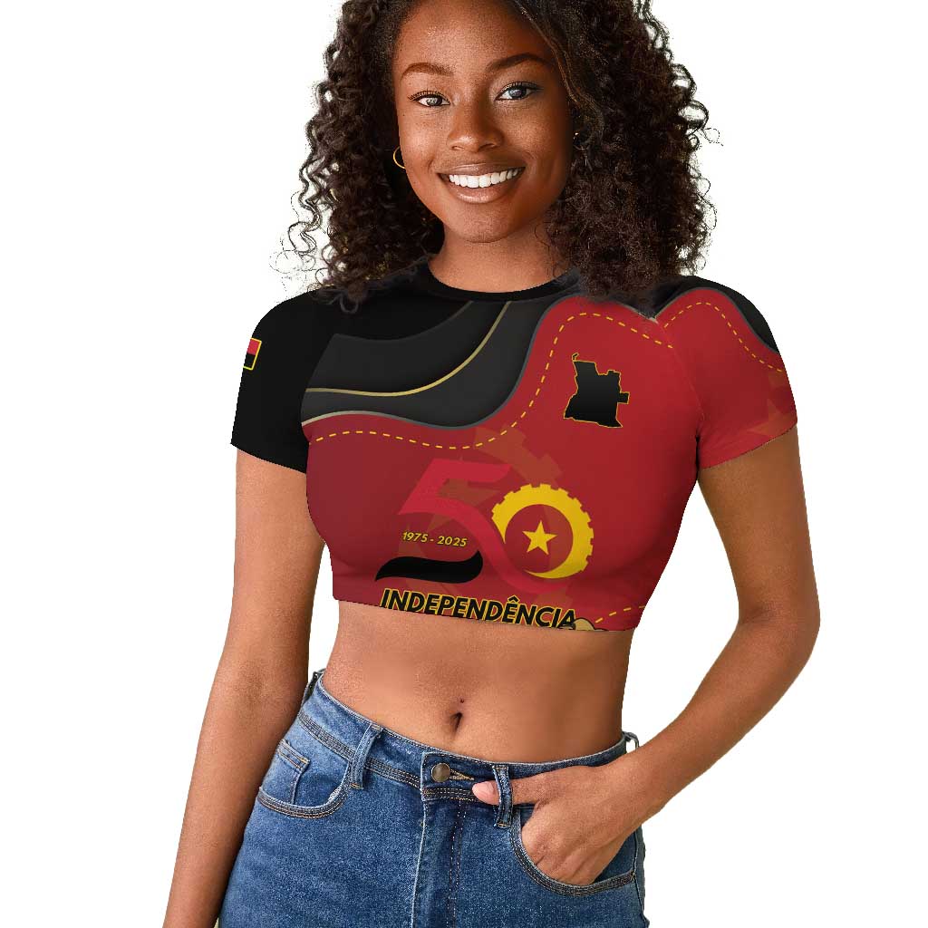 Personalized Dia da Independencia de Angola Raglan Cropped T shirt Virtus Unita Fortior - African Pride