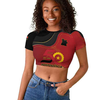 Personalized Dia da Independencia de Angola Raglan Cropped T shirt Virtus Unita Fortior - African Pride