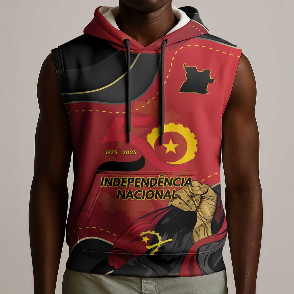 Personalized Dia da Independencia de Angola Sleeveless Hoodie Virtus Unita Fortior - African Pride
