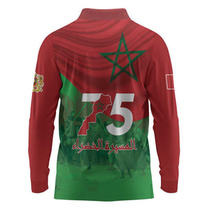 Morocco La Marche Verte Long Sleeve Polo Shirt Happy 50th Anniversary - African Pride