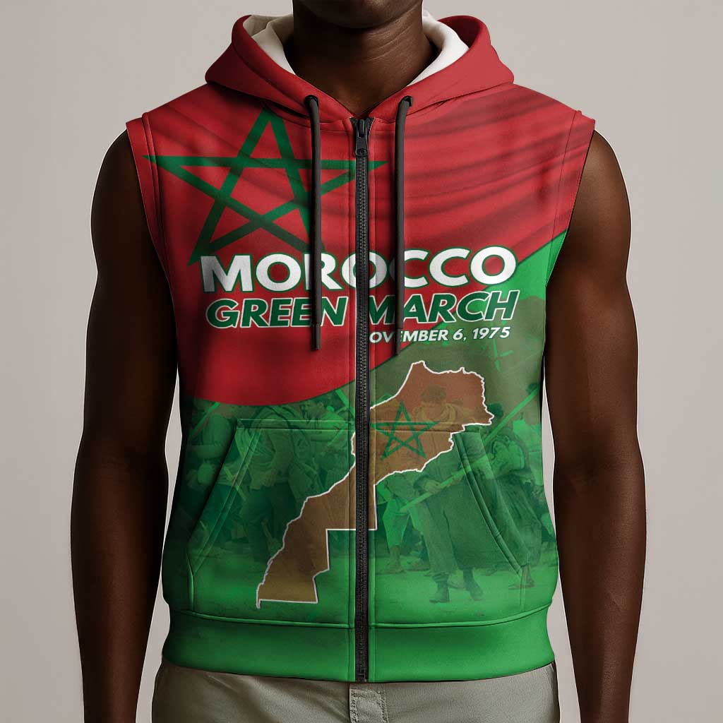 Morocco La Marche Verte Sleeveless Zip Hoodie Happy 50th Anniversary - African Pride