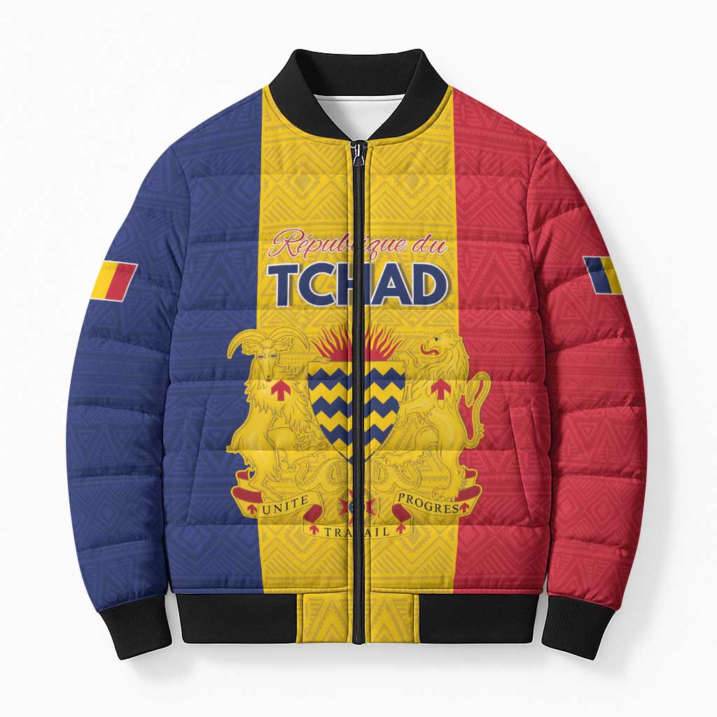 Personalized Chad Bomber Puffer Jacket Coat Of Arms - Flag Style