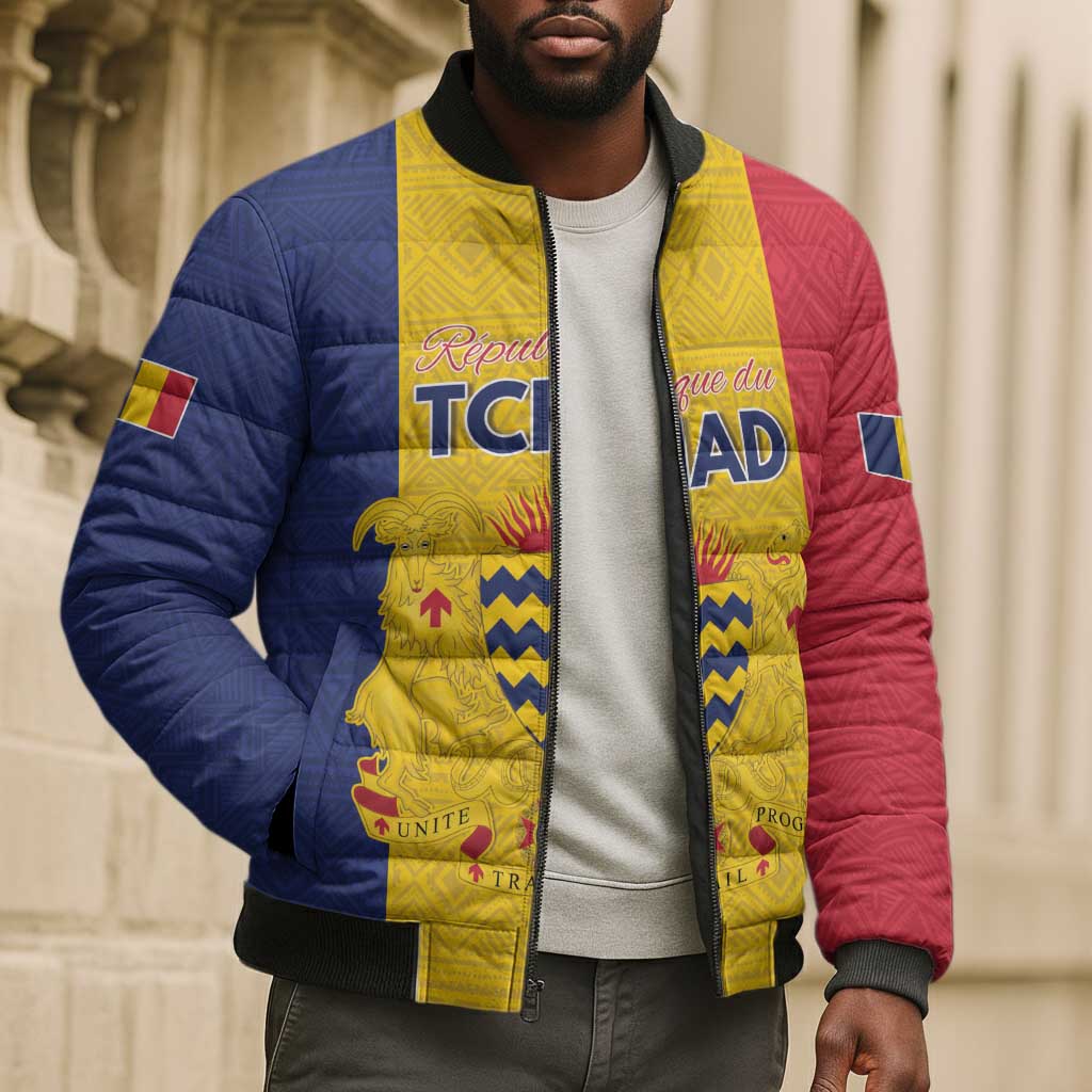 Personalized Chad Bomber Puffer Jacket Coat Of Arms - Flag Style
