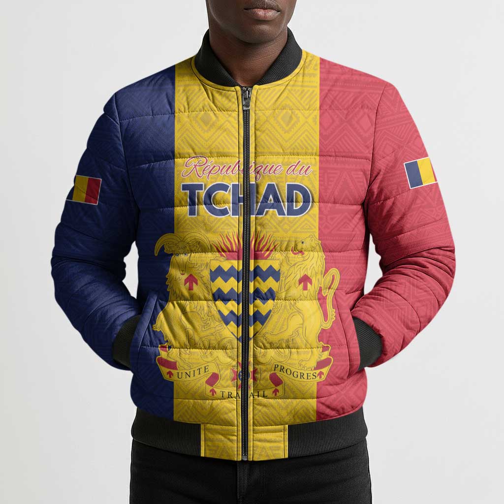 Personalized Chad Bomber Puffer Jacket Coat Of Arms - Flag Style