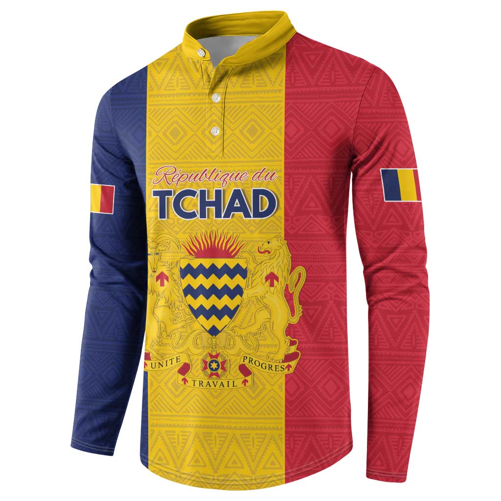 Personalized Chad Button Sweatshirt Coat Of Arms - Flag Style