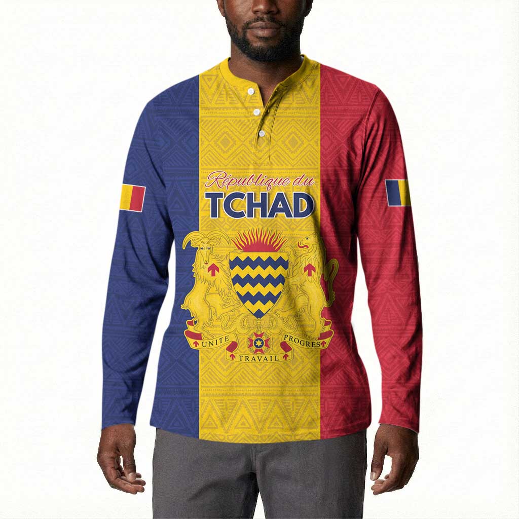 Personalized Chad Button Sweatshirt Coat Of Arms - Flag Style