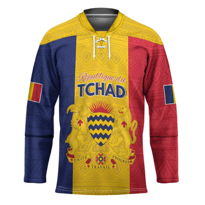 Personalized Chad Hockey Jersey Coat Of Arms - Flag Style