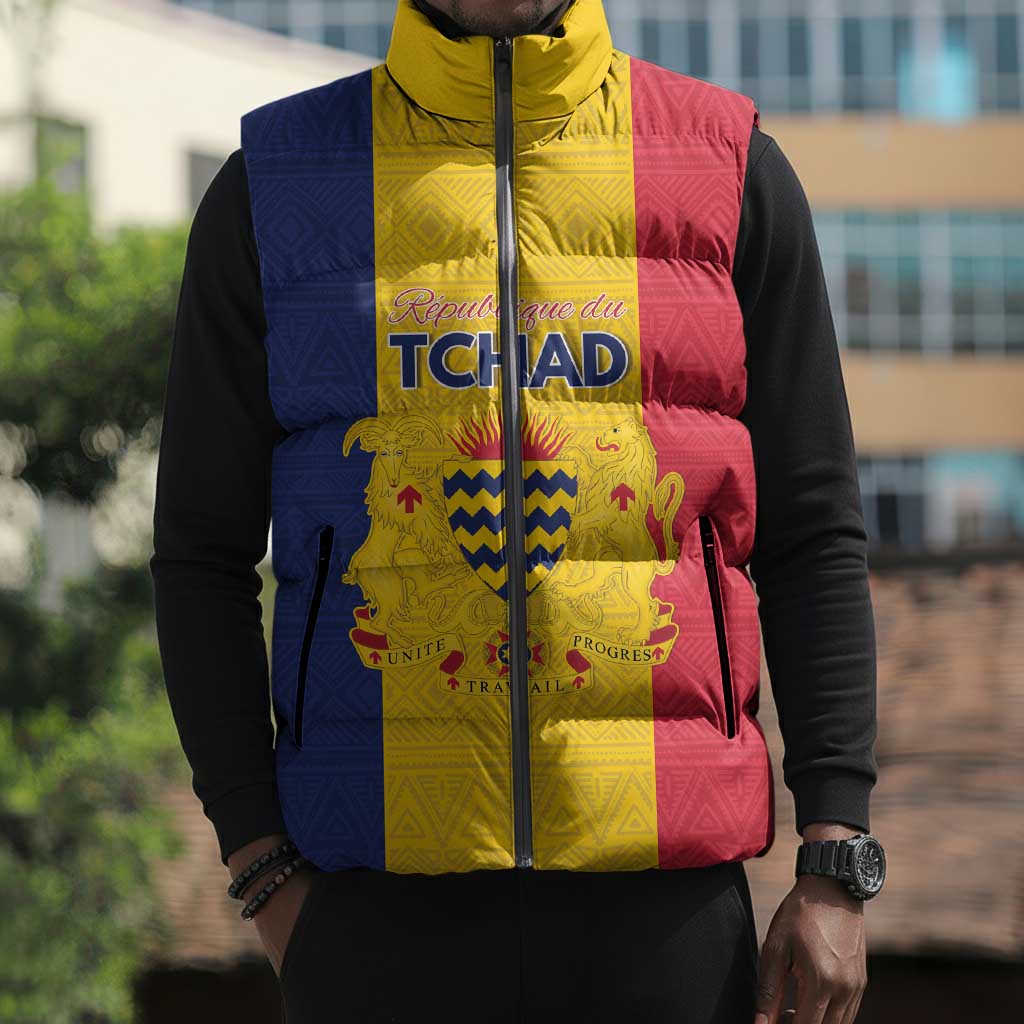Personalized Chad Sleeveless Puffer Jacket Coat Of Arms - Flag Style