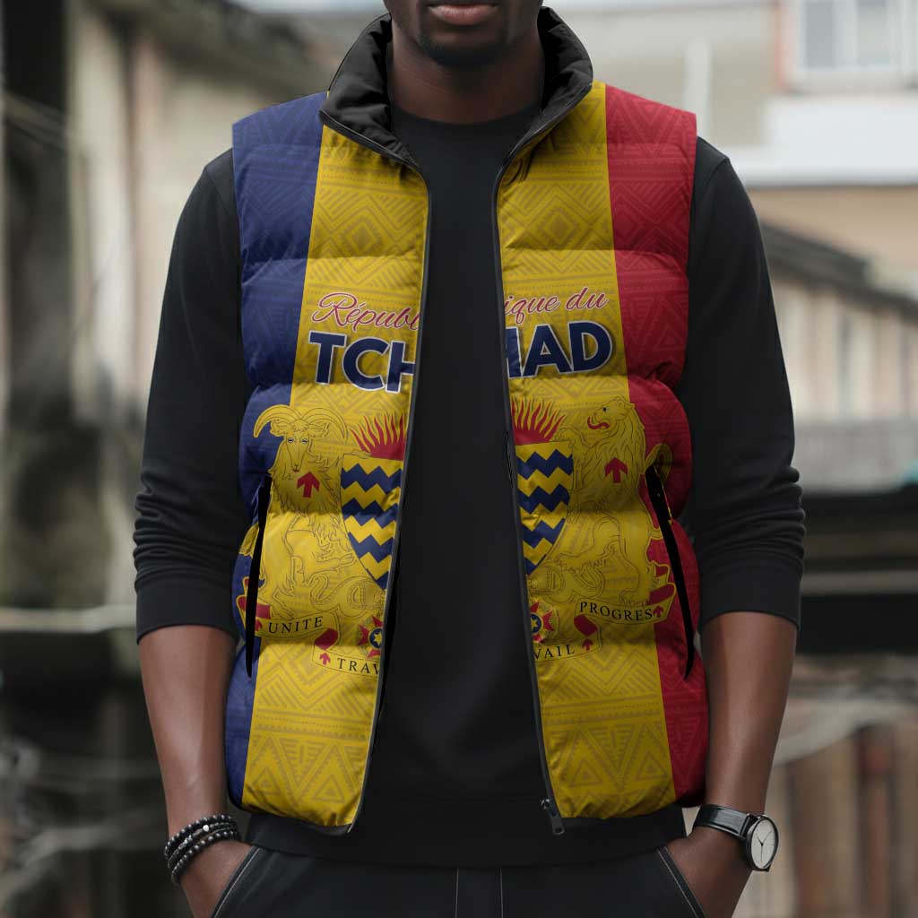 Personalized Chad Sleeveless Puffer Jacket Coat Of Arms - Flag Style