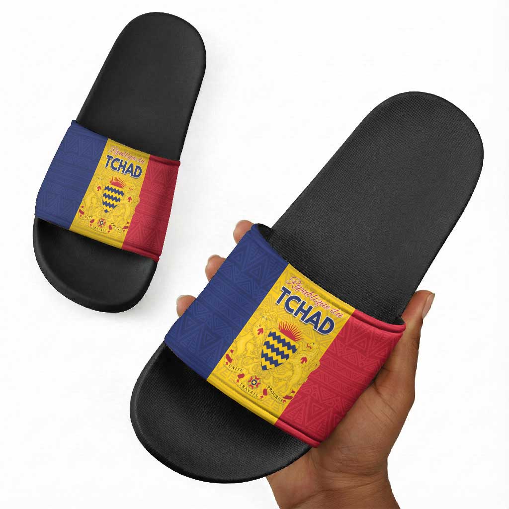 Chad Slide Sandals Coat Of Arms - Flag Style