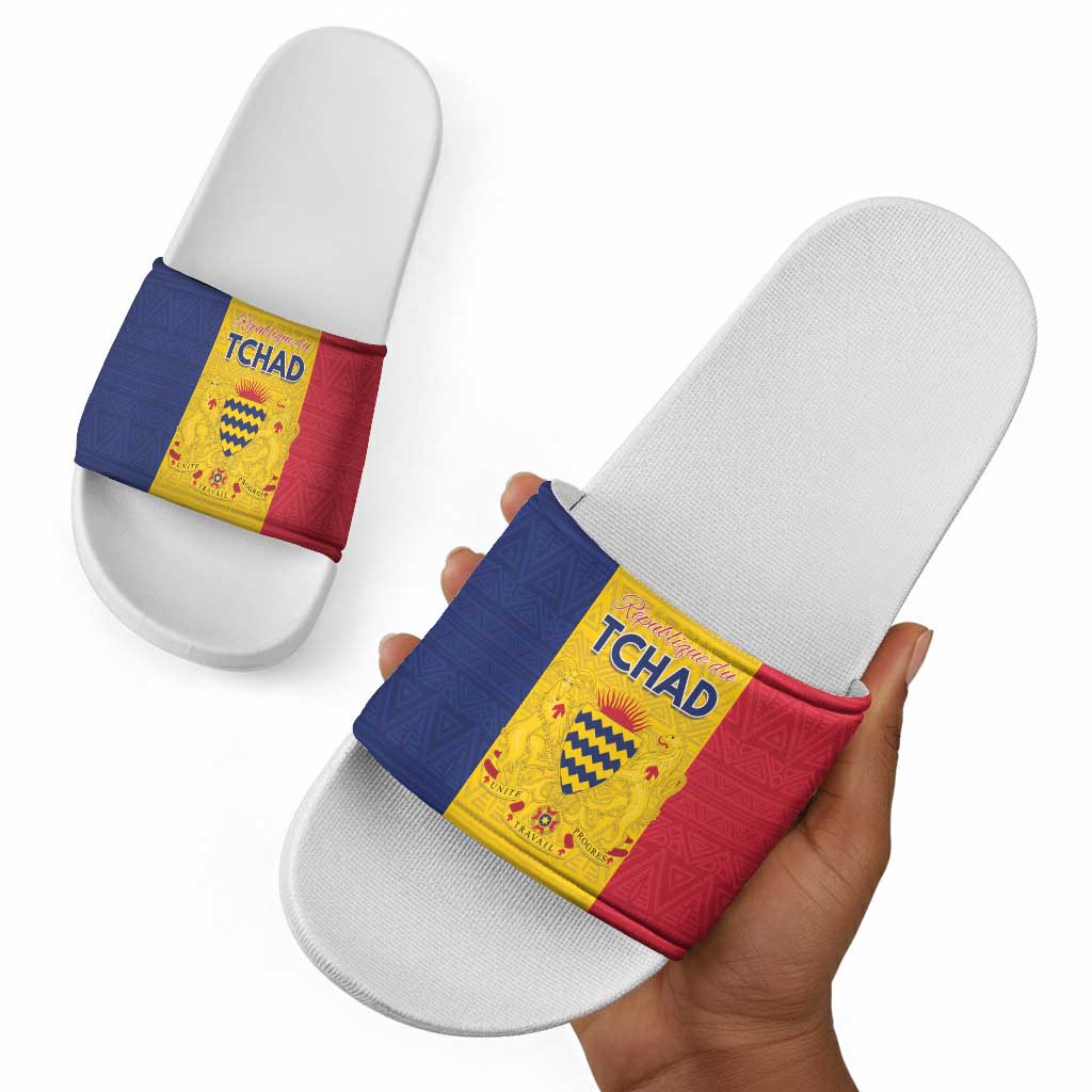 Chad Slide Sandals Coat Of Arms - Flag Style