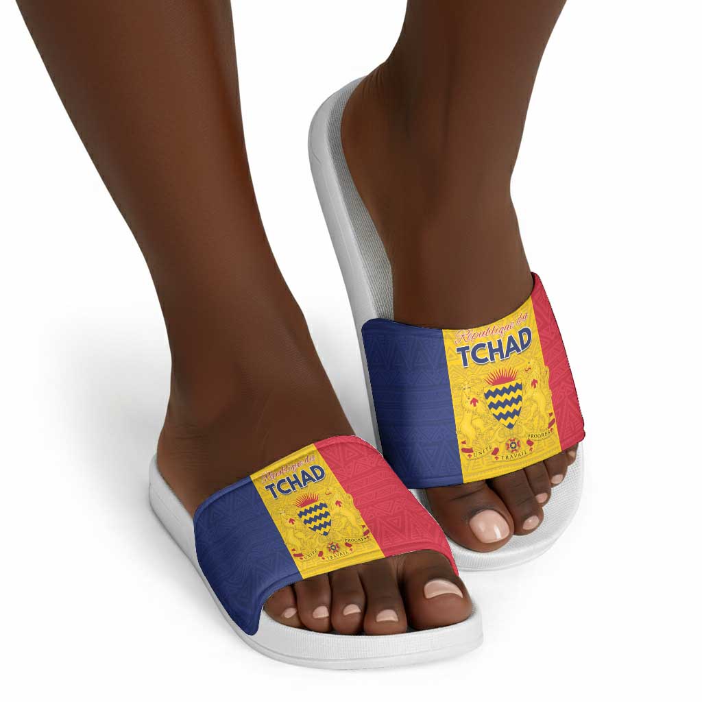 Chad Slide Sandals Coat Of Arms - Flag Style