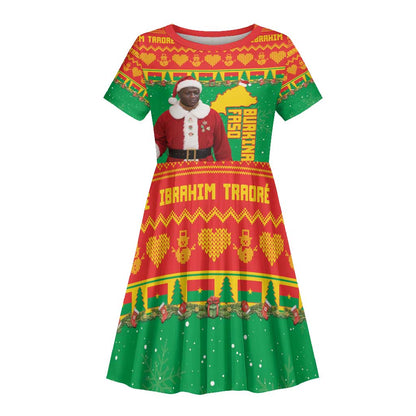 Afro Burkina Faso Christmas Spirit Kid Short Sleeve Dress Stand With Traore Stand With Hope - African Pride