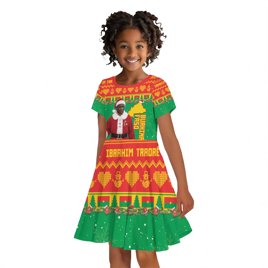 Afro Burkina Faso Christmas Spirit Kid Short Sleeve Dress Stand With Traore Stand With Hope - African Pride