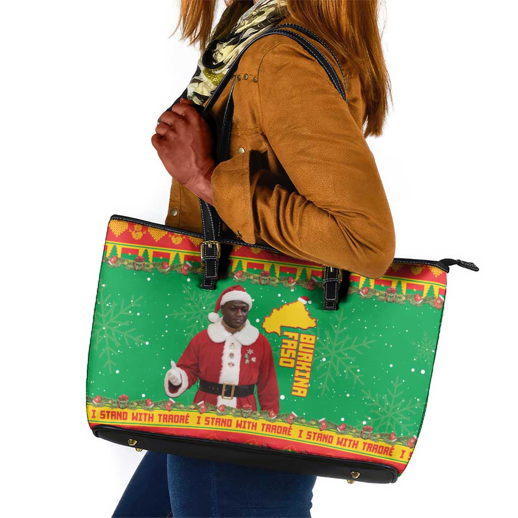 Afro Burkina Faso Christmas Spirit Leather Tote Bag Stand With Traore Stand With Hope - African Pride