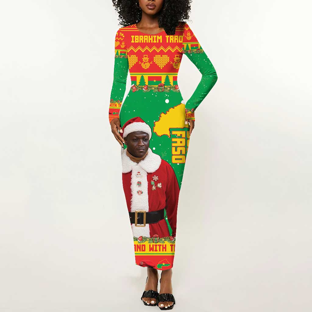 Afro Burkina Faso Christmas Spirit Long Sleeve Bodycon Dress Stand With Traore Stand With Hope - African Pride