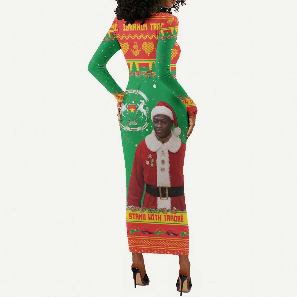 Afro Burkina Faso Christmas Spirit Long Sleeve Bodycon Dress Stand With Traore Stand With Hope - African Pride
