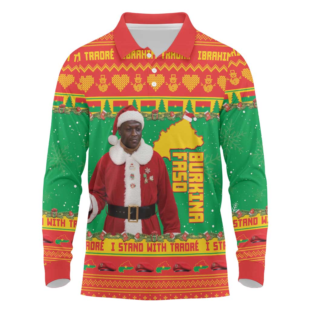 Afro Burkina Faso Christmas Spirit Long Sleeve Polo Shirt Stand With Traore Stand With Hope - African Pride