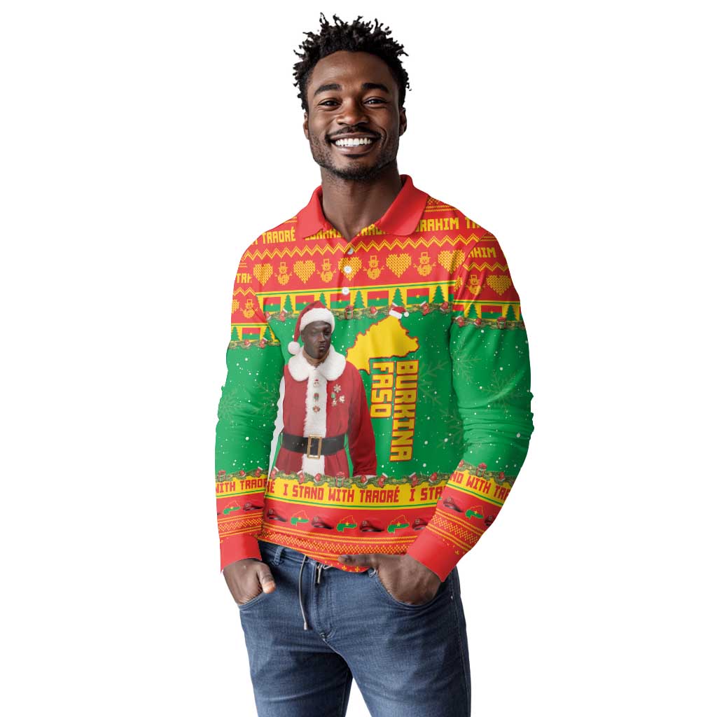 Afro Burkina Faso Christmas Spirit Long Sleeve Polo Shirt Stand With Traore Stand With Hope - African Pride