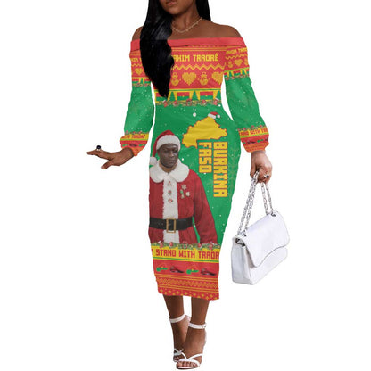 Afro Burkina Faso Christmas Spirit Off The Shoulder Long Sleeve Dress Stand With Traore Stand With Hope - African Pride