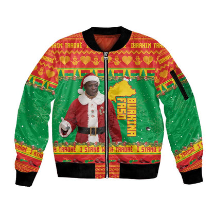 Afro Burkina Faso Christmas Spirit Sleeve Zip Bomber Jacket Stand With Traore Stand With Hope - African Pride