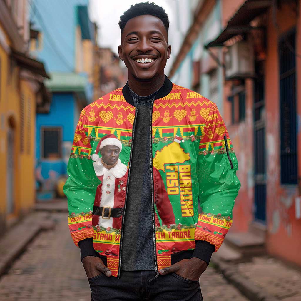 Afro Burkina Faso Christmas Spirit Sleeve Zip Bomber Jacket Stand With Traore Stand With Hope - African Pride