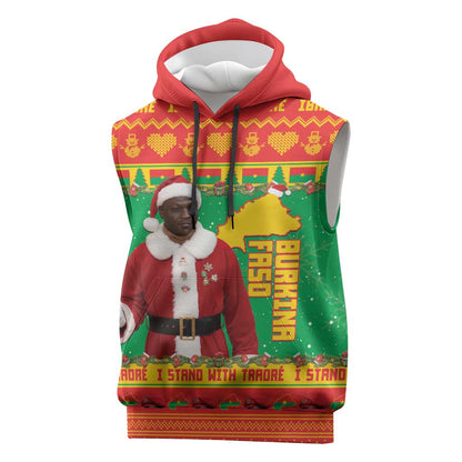 Afro Burkina Faso Christmas Spirit Sleeveless Hoodie Stand With Traore Stand With Hope - African Pride