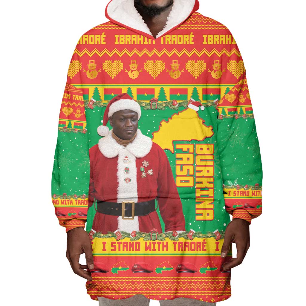 Afro Burkina Faso Christmas Spirit Wearable Blanket Hoodie Stand With Traore Stand With Hope - African Pride
