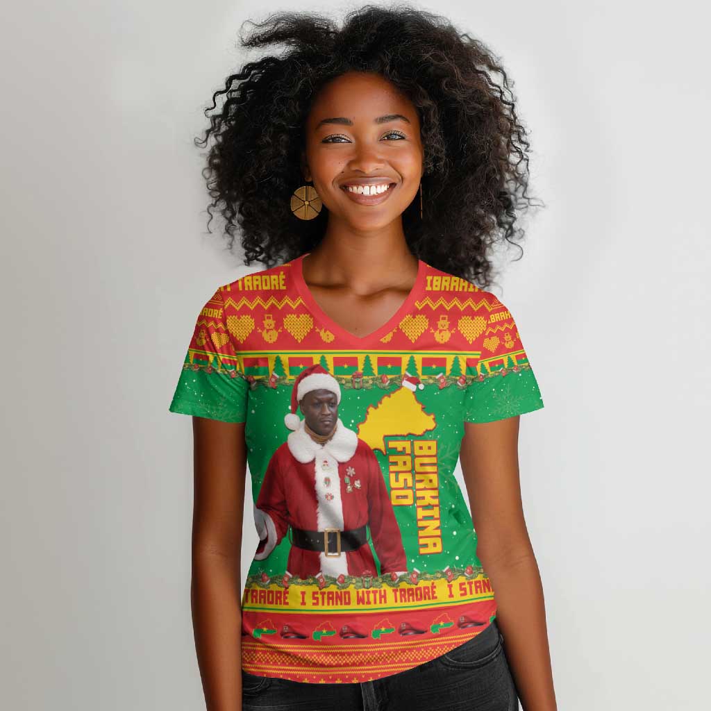 Afro Burkina Faso Christmas Spirit Women V-Neck T-Shirt Stand With Traore Stand With Hope - African Pride