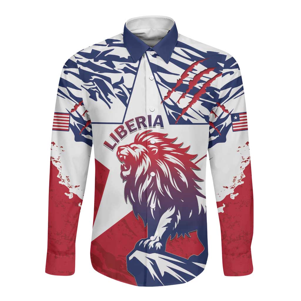 Personalised Afro Liberia Long Sleeve Button Shirt African King Lion - Grunge Style