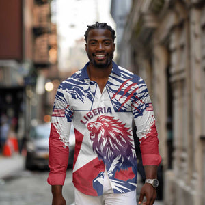 Personalised Afro Liberia Long Sleeve Button Shirt African King Lion - Grunge Style