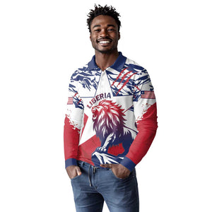 Personalised Afro Liberia Long Sleeve Polo Shirt African King Lion - Grunge Style