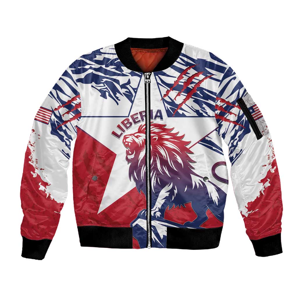 Personalised Afro Liberia Sleeve Zip Bomber Jacket African King Lion - Grunge Style