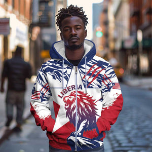 Personalised Afro Liberia Zip Hoodie African King Lion - Grunge Style