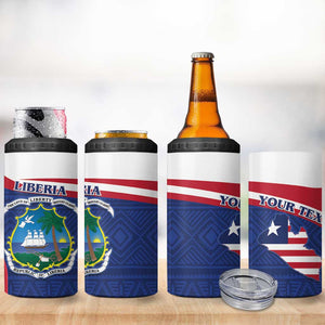 Personalised Liberia African 4 in 1 Can Cooler Tumbler Coat Of Arms Flag