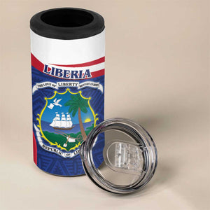 Personalised Liberia African 4 in 1 Can Cooler Tumbler Coat Of Arms Flag