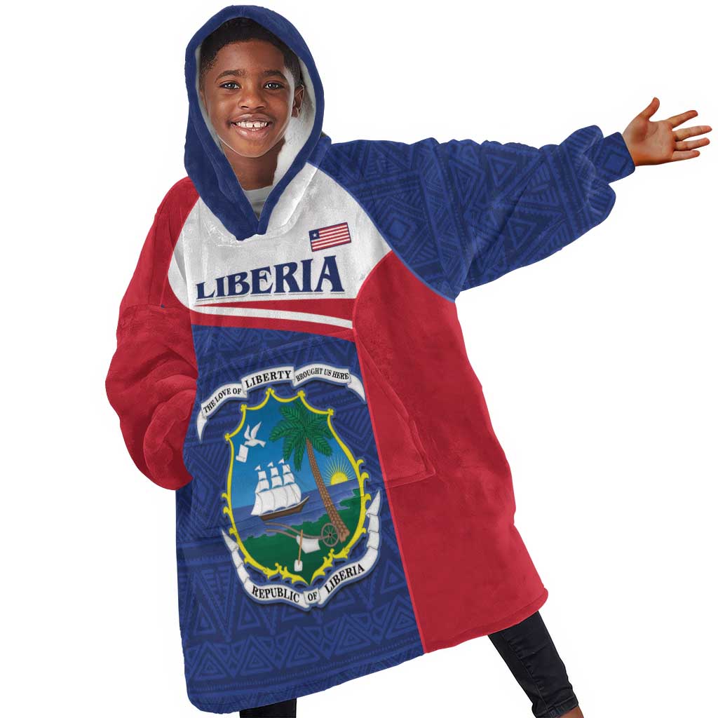 Personalised Liberia African Kid Wearable Blanket Hoodie Coat Of Arms Flag